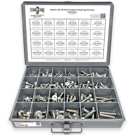 Boltsandnuts.Com Metric A2-70 Stainless Steel Flat Socket Screws - 305 PCS Assortment Kit #370